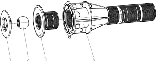 Einbauschema für die Ocean Einströmdüse DE Luxe in ein Fliesenbecken