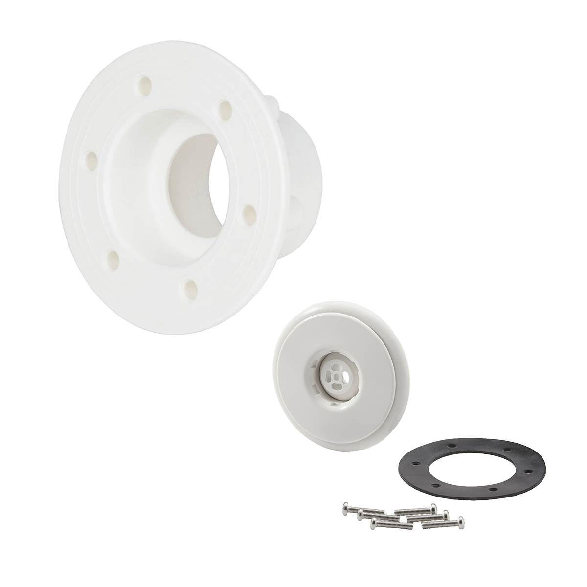 Ocean Einströmdüse PT De Luxe DIN, kurze Ausführung, ABS, für selbstschneidende PT-Schrauben, DIN EN16582 Kugel, Einbauset für Folien- und Stahlwandbecken, weiß Ocean Einströmdüse PT De Luxe DIN, kurze Ausführung, ABS, für selbstschneidende PT-Schrauben, DIN EN16582 Kugel, Einbauset für Folien- und Stahlwandbecken, weiß