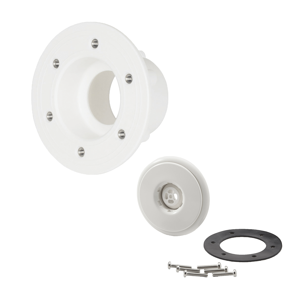 Ocean Einströmdüse M5 De Luxe DIN, kurze Ausführung, ABS, integrierte M5 A4 Edelstahl-Gewindeeinsätze, DIN EN16582 Kugel, Einbauset für Folien- und Stahlwandbecken, weiß Ocean Einströmdüse M5 De Luxe DIN, kurze Ausführung, ABS, integrierte M5 A4 Edelstahl-Gewindeeinsätze, DIN EN16582 Kugel, Einbauset für Folien- und Stahlwandbecken, weiß