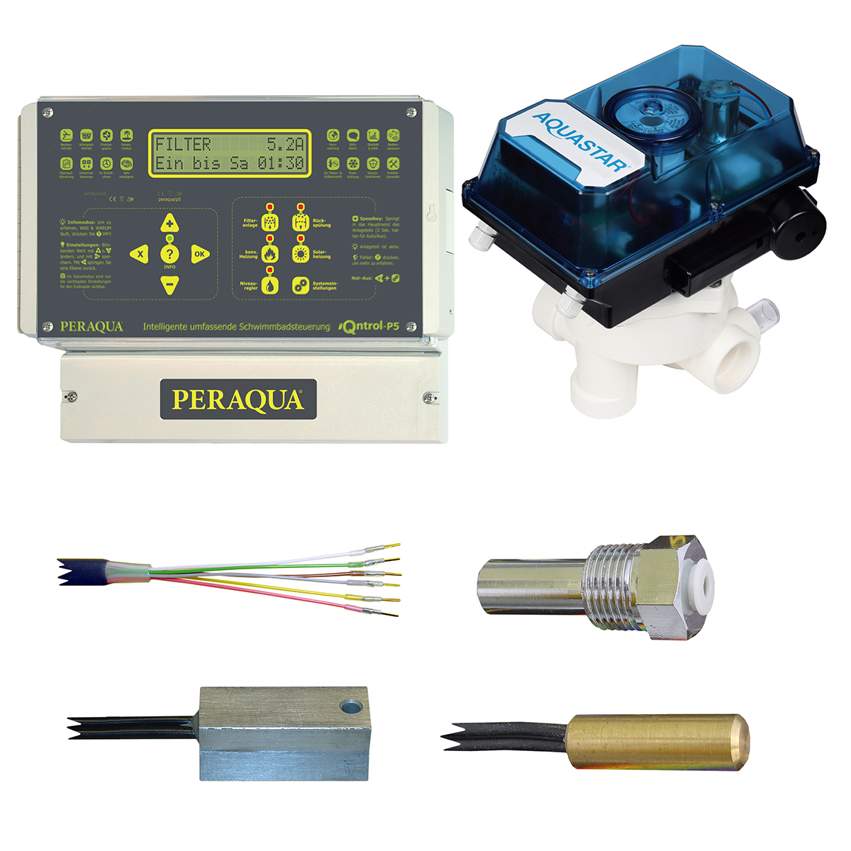 iQntrol-P5 Rückspülset für die automatische Rückspülung, Filtersteuerung und Heizungsregelung, inkl. Praher 2“ Aquastar MP6 pos, inkl. Tauchfühler und Tauchhülse, Anlegefühler, inkl. Verbindungskabel MP6 pos zur Steuerung
 iQntrol-P5 Rückspülset für die automatische Rückspülung, Filtersteuerung und Heizungsregelung, inkl. Praher 2“ Aquastar MP6 pos, inkl. Tauchfühler und Tauchhülse, Anlegefühler, inkl. Verbindungskabel MP6 pos zur Steuerung
