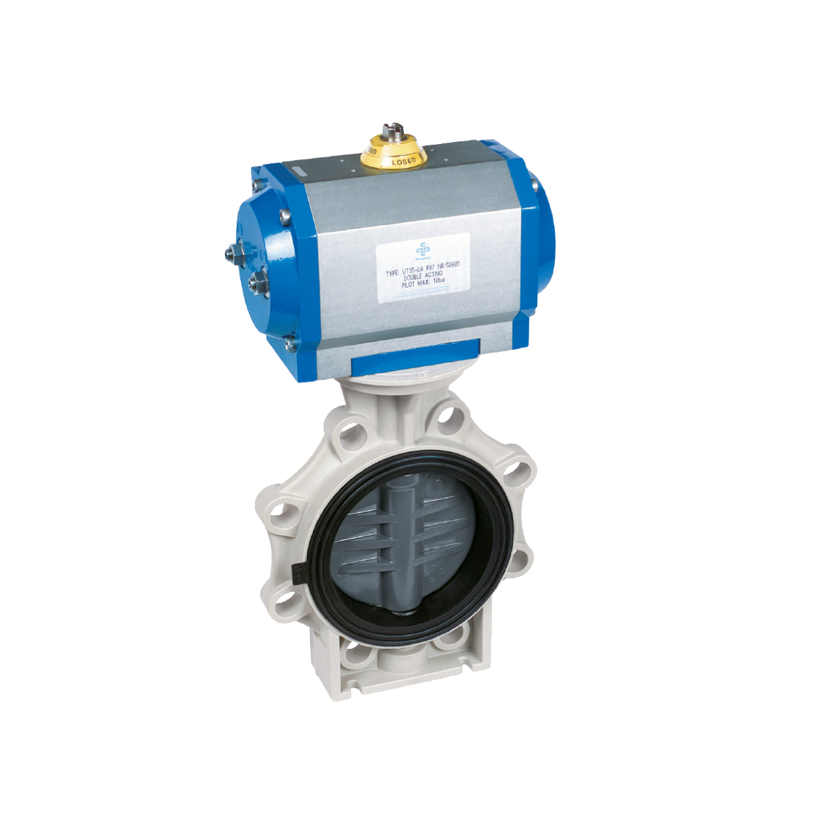 Absperrklappe K4 DN65 PVC grau Flanschanschluss 75 - 2 1/2" DIN-ANSI-JIS-BS PN10 EPDM PO-NC UT25-4 Absperrklappe K4 DN65 PVC grau Flanschanschluss 75 - 2 1/2" DIN-ANSI-JIS-BS PN10 EPDM PO-NC UT25-4