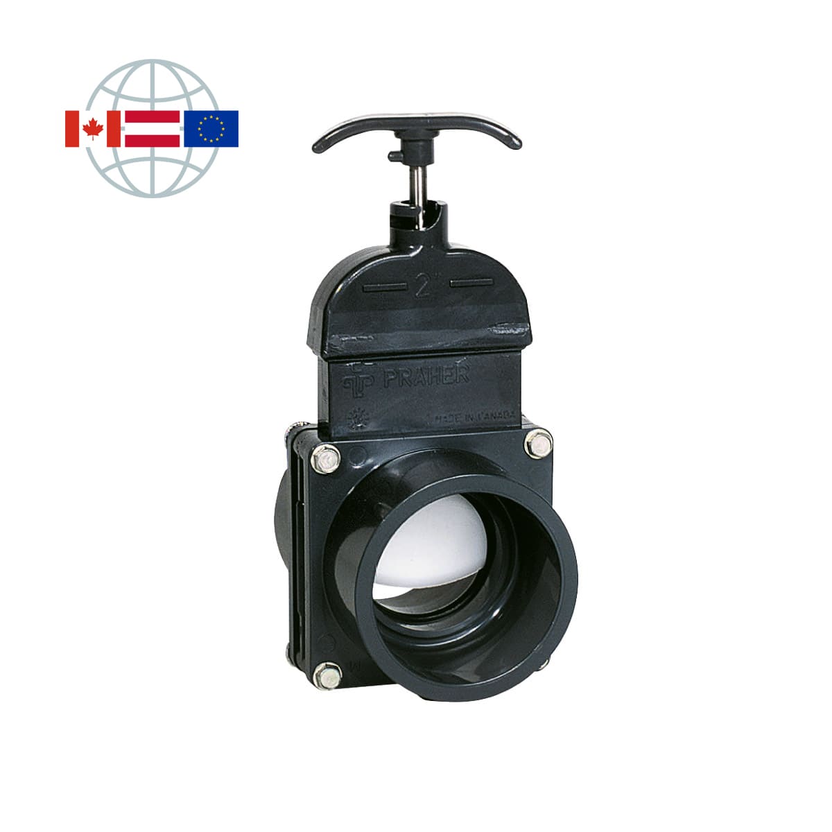 Praher Plastics Canada Absperrschieber, DN25, PVC-U, Klebemuffen d32 metrisch, PN3,5, EPDM O-Ringe, grau Praher Plastics Canada Absperrschieber, DN25, PVC-U, Klebemuffen d32 metrisch, PN3,5, EPDM O-Ringe, grau
