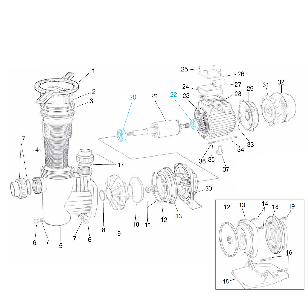 Vorderes und hinteres Kugellager für Ocean® Filterpumpe O150-300 + Serie W 150-300 Vorderes und hinteres Kugellager für Ocean® Filterpumpe O150-300 + Serie W 150-300