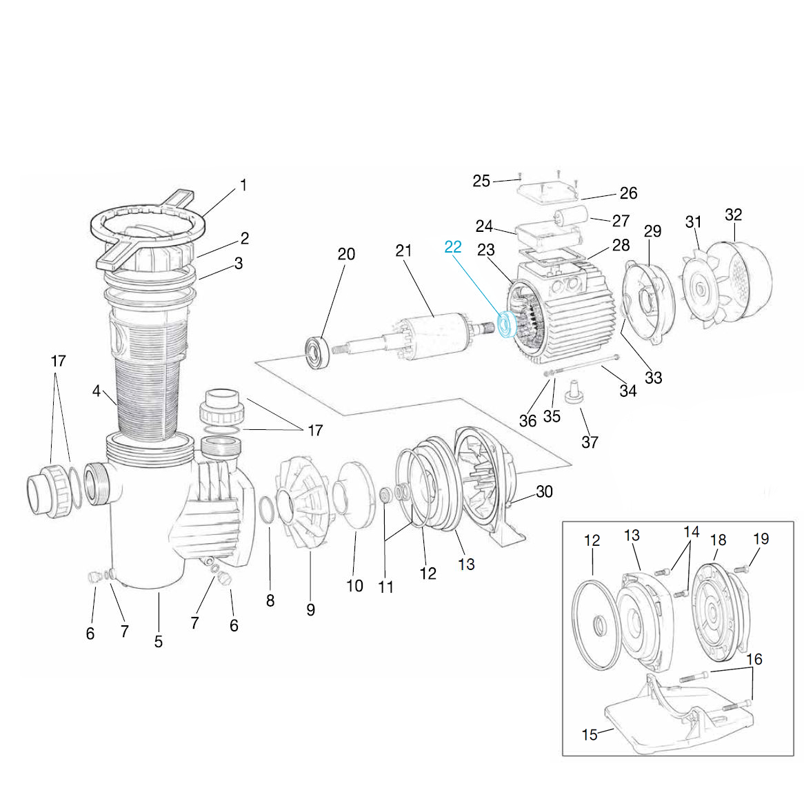 Hinteres Kugellager für Ocean® Filterpumpe O50-100 + Serie W 50-100 Hinteres Kugellager für Ocean® Filterpumpe O50-100 + Serie W 50-100