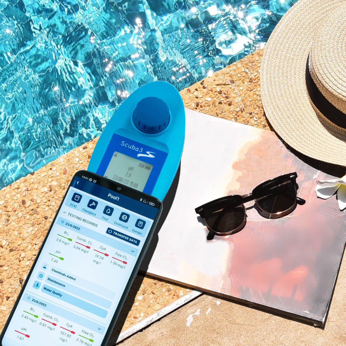 Lovibond® Scuba3s Multiparameter Pool Tester für Chlor, pH-Wert, Cyanursäure, Brom, Alkalinität-m, Calciumhärte, Aktivsauerstoff, Kupfer und Phosphat Lovibond® Scuba3s Multiparameter Pool Tester für Chlor, pH-Wert, Cyanursäure, Brom, Alkalinität-m, Calciumhärte, Aktivsauerstoff, Kupfer und Phosphat