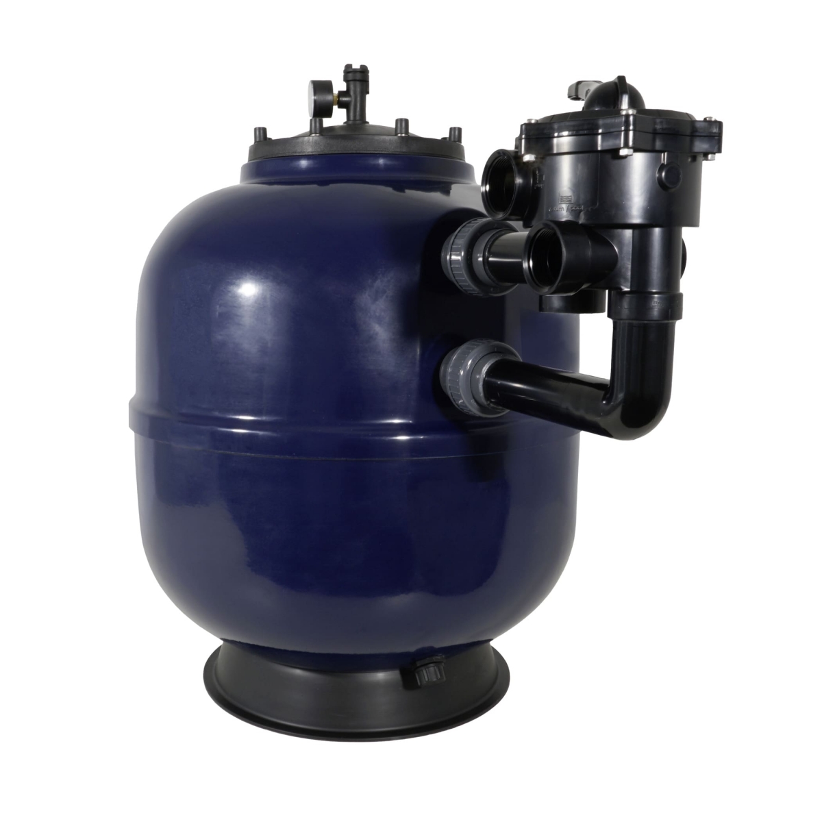 Polyester Filter Linz, d610, inkl. original Praher 6-Wege Ventil 2" in schwarz, Side Mount, schwarzer Flanschdeckel, RAL5011 stahlblau Polyester Filter Linz, d610, inkl. original Praher 6-Wege Ventil 2" in schwarz, Side Mount, schwarzer Flanschdeckel, RAL5011 stahlblau