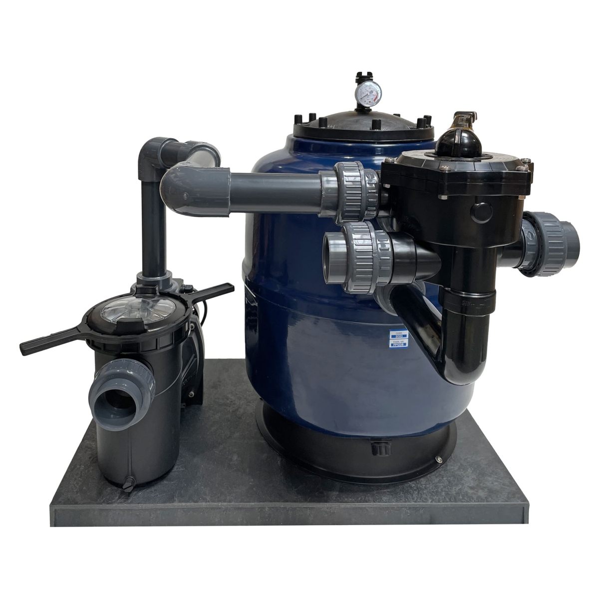 Kompaktfilteranlage Linz, Side Mount, d610, inkl. Praher 6-Wege Ventil 1 1/2", Ocean® Filterpumpe Serie O75, auf Filterpalette Kompaktfilteranlage Linz, Side Mount, d610, inkl. Praher 6-Wege Ventil 1 1/2", Ocean® Filterpumpe Serie O75, auf Filterpalette