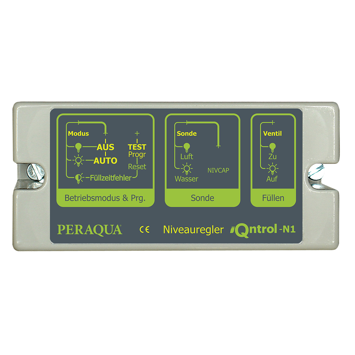iQntrol-N1 Niveauregelung mit Schalter Aus, Automatik und Test, inkl. potentialfreier Umschaltkontakt bis 800VA, ohne Sonde iQntrol-N1 Niveauregelung mit Schalter Aus, Automatik und Test, inkl. potentialfreier Umschaltkontakt bis 800VA, ohne Sonde
