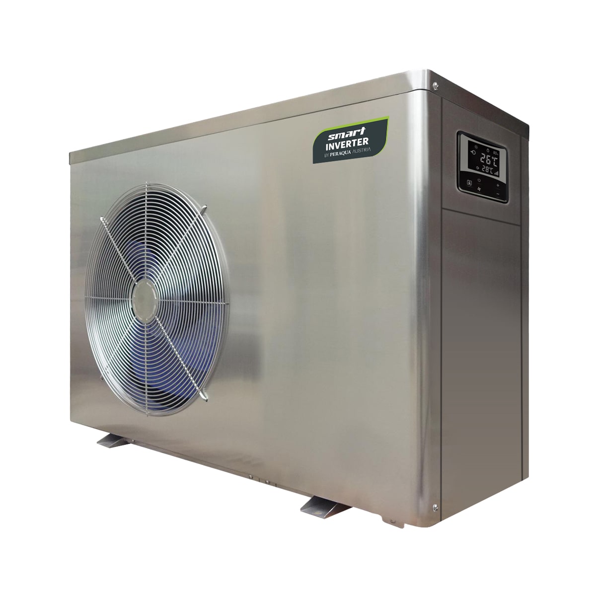 Smart Full Inverter Wärmepumpe Plus, V2A Edelstahl Gehäuse, 12,8 kW, 230 V, 1P, R32, Titanwärmetauscher, Modbus-fähig, App-Steuerung, für Salzelektrolyse geeignet, extrem leise Smart Full Inverter Wärmepumpe Plus, V2A Edelstahl Gehäuse, 12,8 kW, 230 V, 1P, R32, Titanwärmetauscher, Modbus-fähig, App-Steuerung, für Salzelektrolyse geeignet, extrem leise