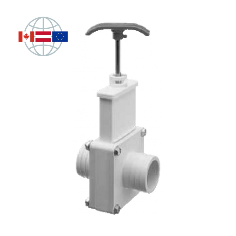 Praher Plastics Canada Absperrschieber, DN40, PVC-U, Schlauchanschlüsse 1½", PN3,5, EPDM O-Ringe, grau Praher Plastics Canada Absperrschieber, DN40, PVC-U, Schlauchanschlüsse 1½", PN3,5, EPDM O-Ringe, grau