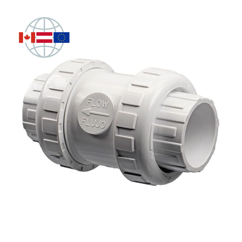 Praher Plastics Canada Rückschlagventil S5, PVC, federbelastet, Klebemuffen PVCu metrisch mit Überwurfmutter, EPDM O-Ringe 