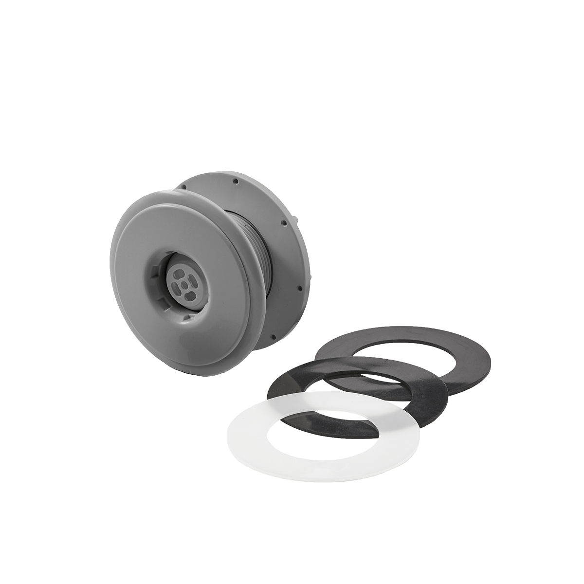 Ocean Einströmdüse De Luxe DIN, ABS, DIN EN16582 Kugel, Einbauset für Poly-, Vinylester-, PP-becken, grau Ocean Einströmdüse De Luxe DIN, ABS, DIN EN16582 Kugel, Einbauset für Poly-, Vinylester-, PP-becken, grau