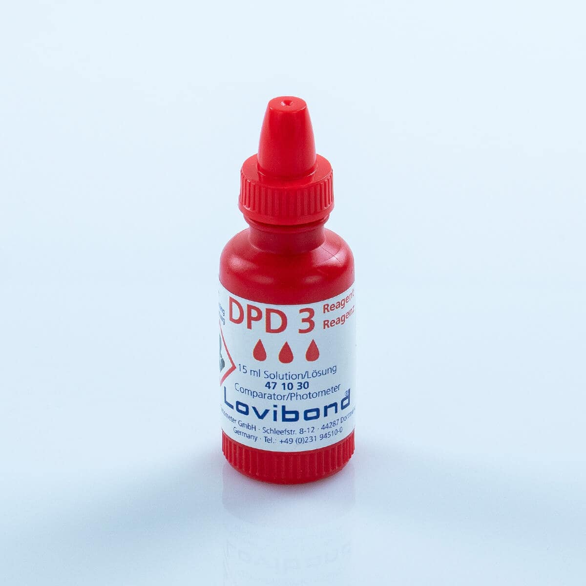 Lovibond® Flüssigreagenz DPD 3 Reagenzlösung, 15 ml, rote Tropfflasche, passend für Photometer MD 110 und MD 200 Lovibond® Flüssigreagenz DPD 3 Reagenzlösung, 15 ml, rote Tropfflasche, passend für Photometer MD 110 und MD 200