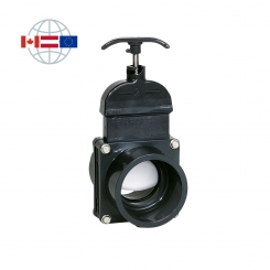 Praher Plastics Canada Absperrschieber, PVC-U, Klebemuffen metrisch,  EPDM O-Ringe, grau 