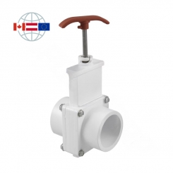Praher Plastics Canada Absperrschieber, PVC-U, Klebemuffen metrisch,  EPDM O-Ringe, weiß 
