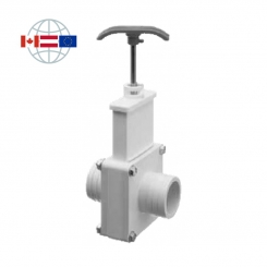 Praher Plastics Canada Absperrschieber, PVC-U, Schlauchanschlüsse 1½", PN3,5, EPDM O-Ringe, grau 