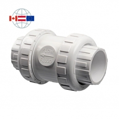 Praher Plastics Canada Rückschlagventil S5, PVC, federbelastet, Klebemuffen PVCu metrisch mit Überwurfmutter, EPDM O-Ringe 
